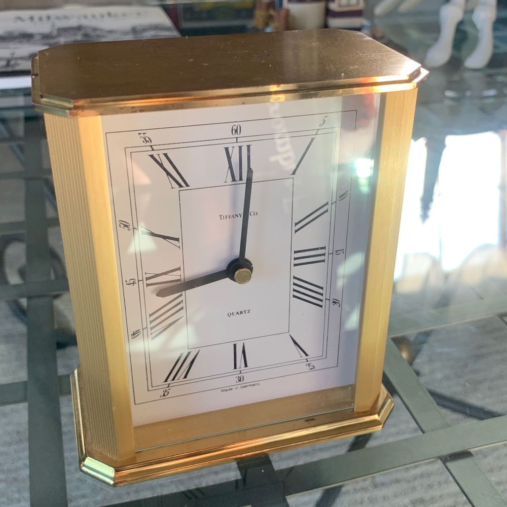 Vintage Tiffany & Co. Brass Quartz Desk Clock Made in Germany